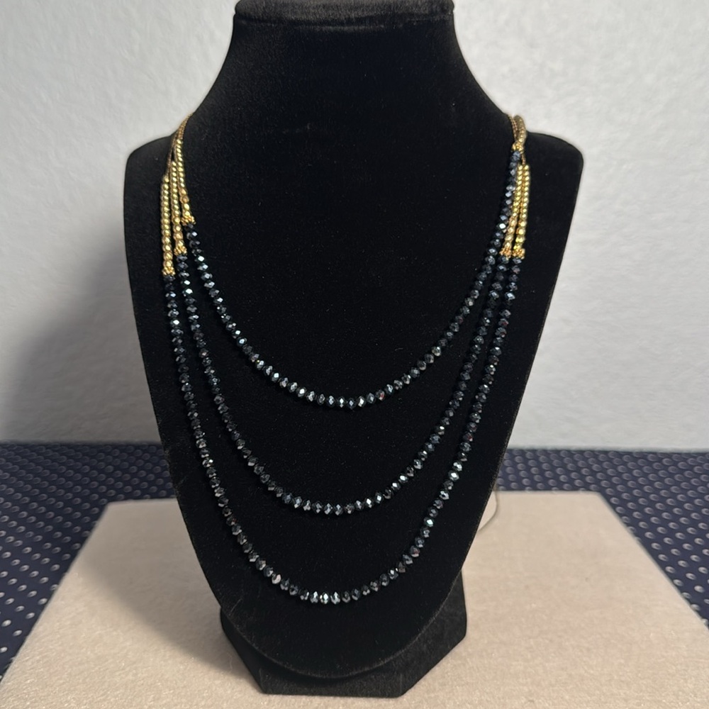 Vintage Y2K Charming Charlie Layered Long Necklace Gold & Navy Beads